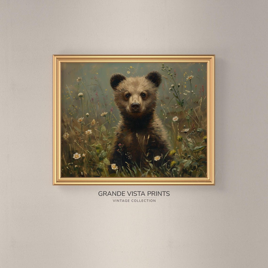 Bear Cub Wildflower Meadow Portrait Vintage Wildlife Art Poster - Image 3