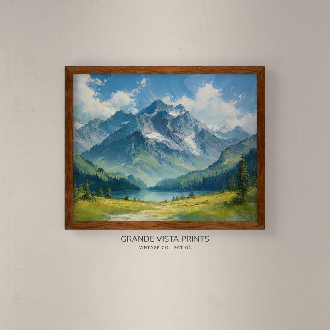 Alpine Lake Mountain Peaks Pine Forest Meadow Vintage Landscape Poster - Image 4