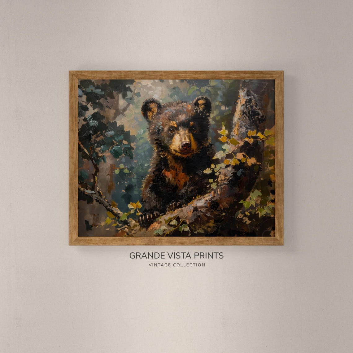 Black Bear Cub Forest Branch Vintage Wildlife Portrait Wall Poster - Image 4