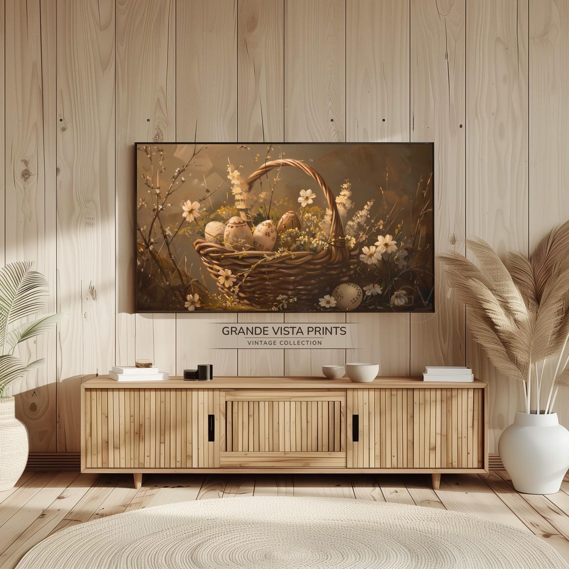 Easter Basket Speckled Eggs Daisies Warm Sepia Spring Poster - Image 2