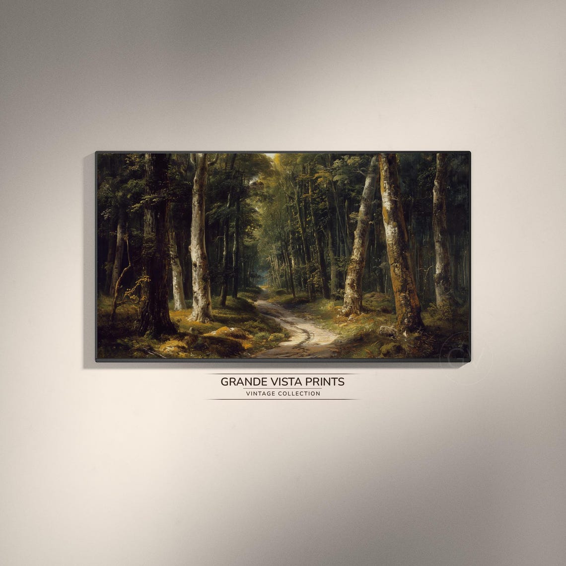 Birch Forest Path Dappled Sunlight Deep Woods Vintage Painting Poster