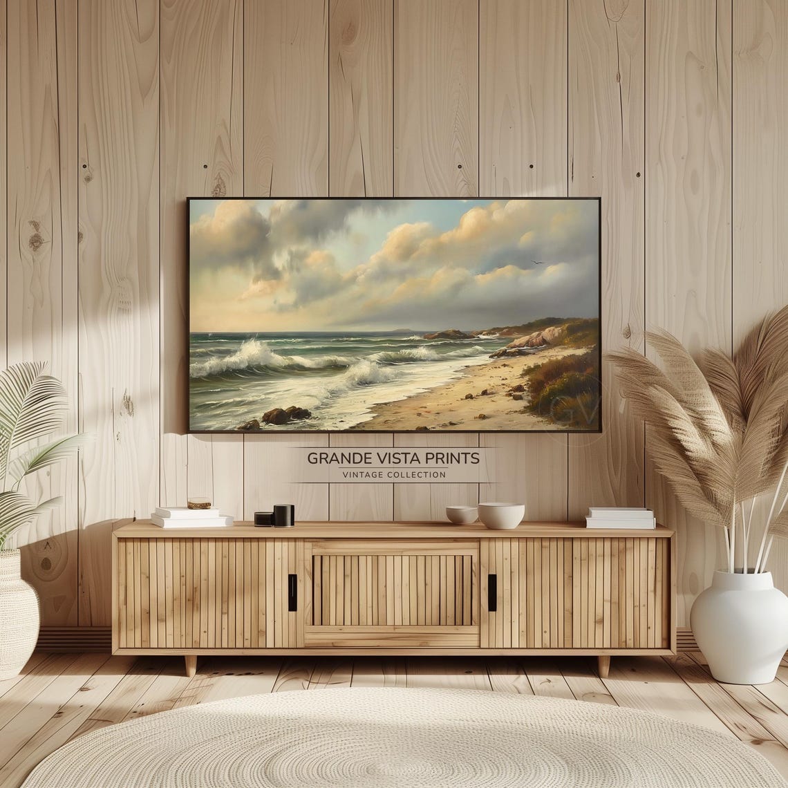 Sunrise Over Ocean Waves Crashing Beach Rocky Shore Gold Poster - Image 2