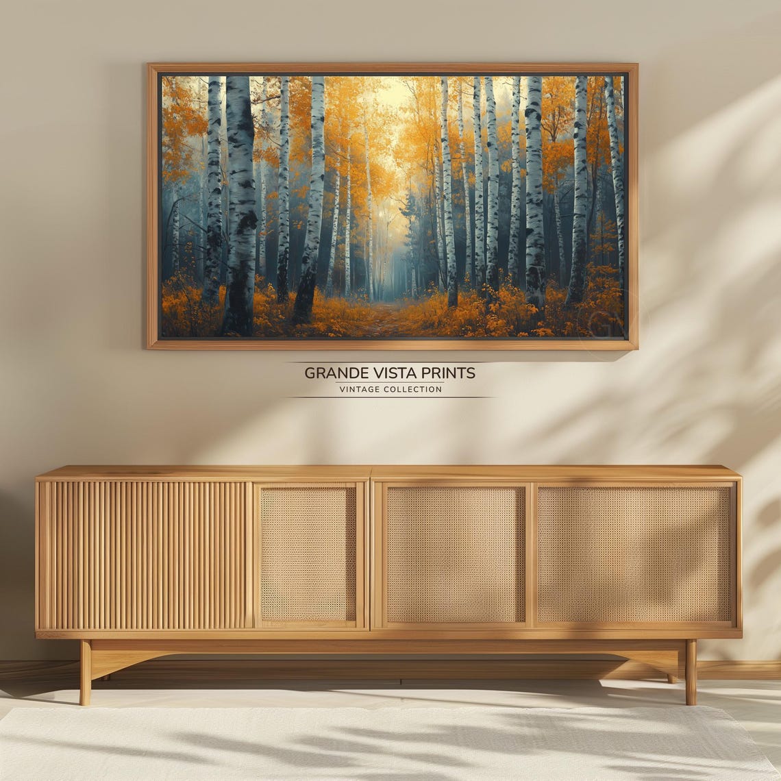 Birch Forest Path Warm Orange Canopy Cool Blue Vintage Poster - Image 4