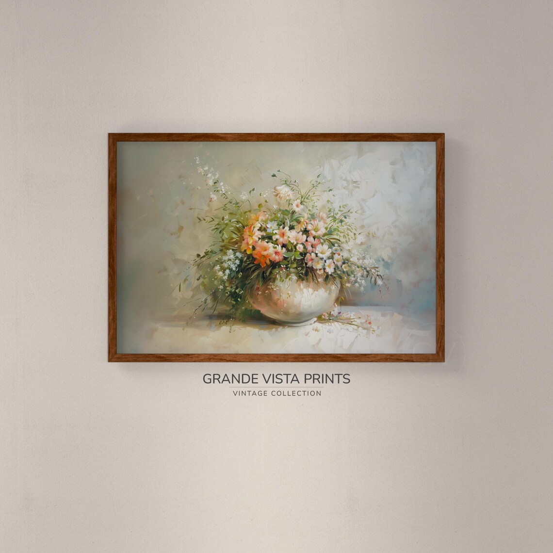 Orange Pink Wildflower Bouquet Vase Vintage Floral Still Life Poster - Image 2