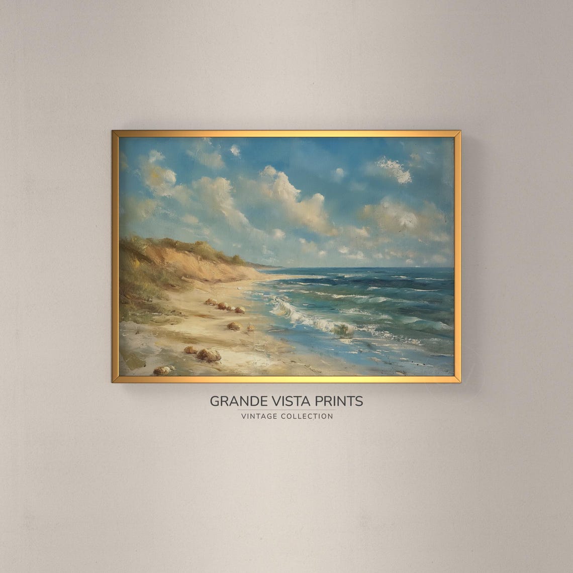 Sunny Summer Shore Sandy Beach Ocean Waves Vintage Seascape Art Poster