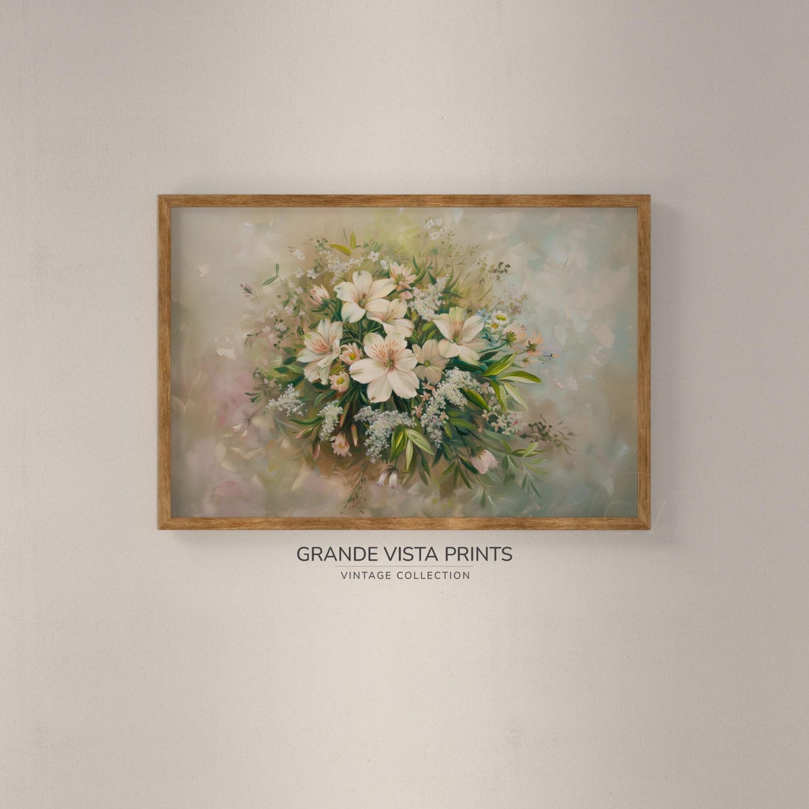 White Lily Bouquet Babys Breath Vintage Floral Still Life Poster - Image 2
