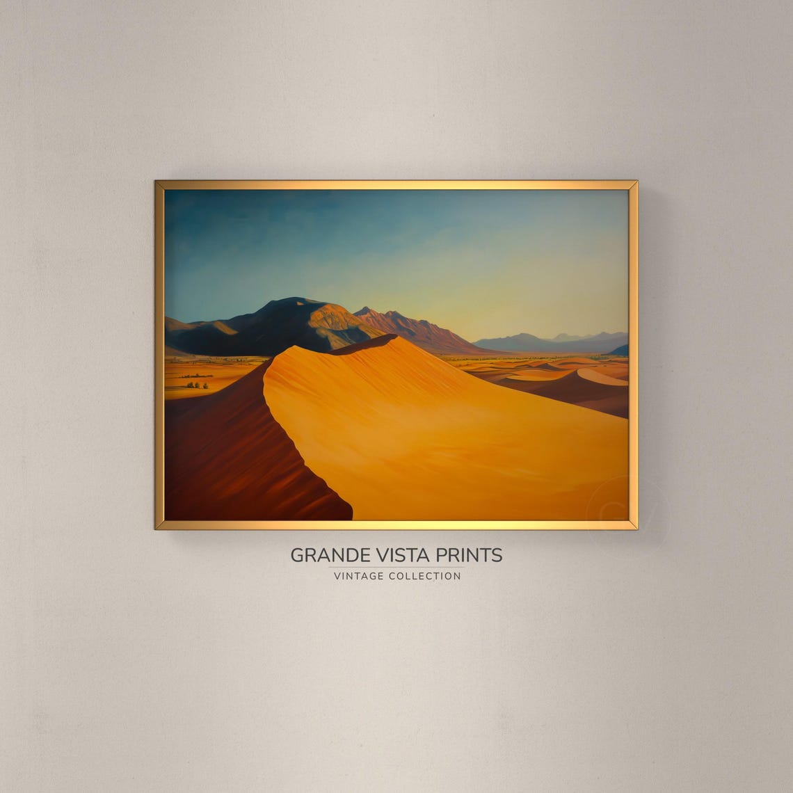 Burnt Orange Desert Sand Dune Sunset Mountains Teal Sky Travel Poster