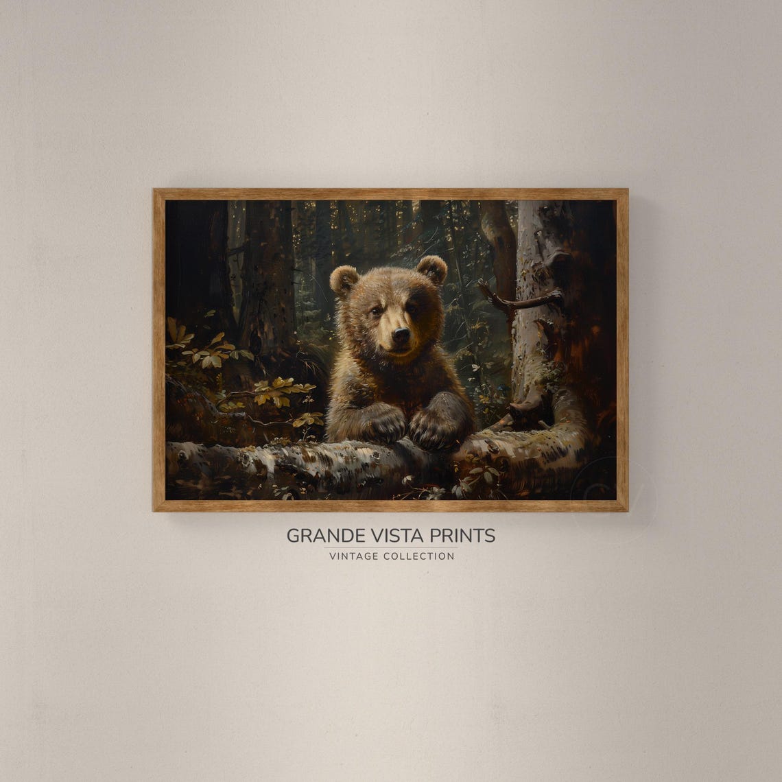 Bear Cub Birch Log Forest Vintage Wildlife Portrait Wall Poster - Image 2
