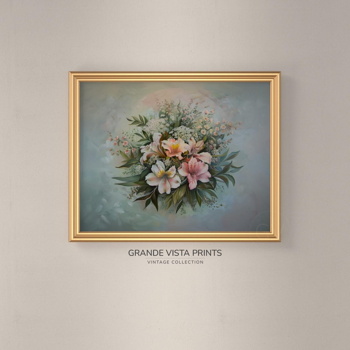 Pink Alstroemeria Bouquet Vintage Floral Still Life Wall Art Print - Image 3