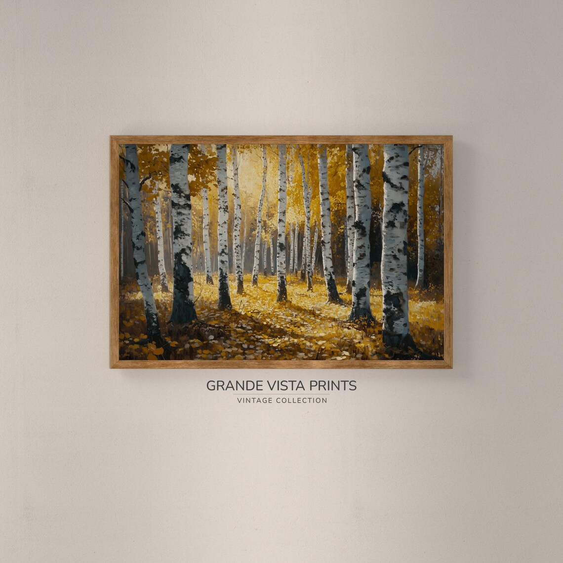 Birch Grove Warm Autumn Tones White Trunks Landscape Painting Poster - Image 2