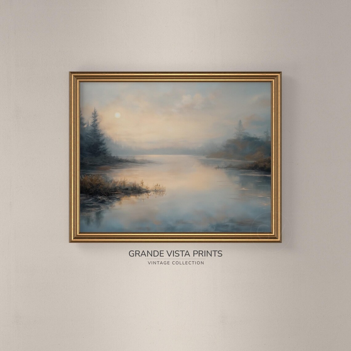 Misty River Dawn Golden Light Evergreen Trees Calm Water Nature Poster - Image 3
