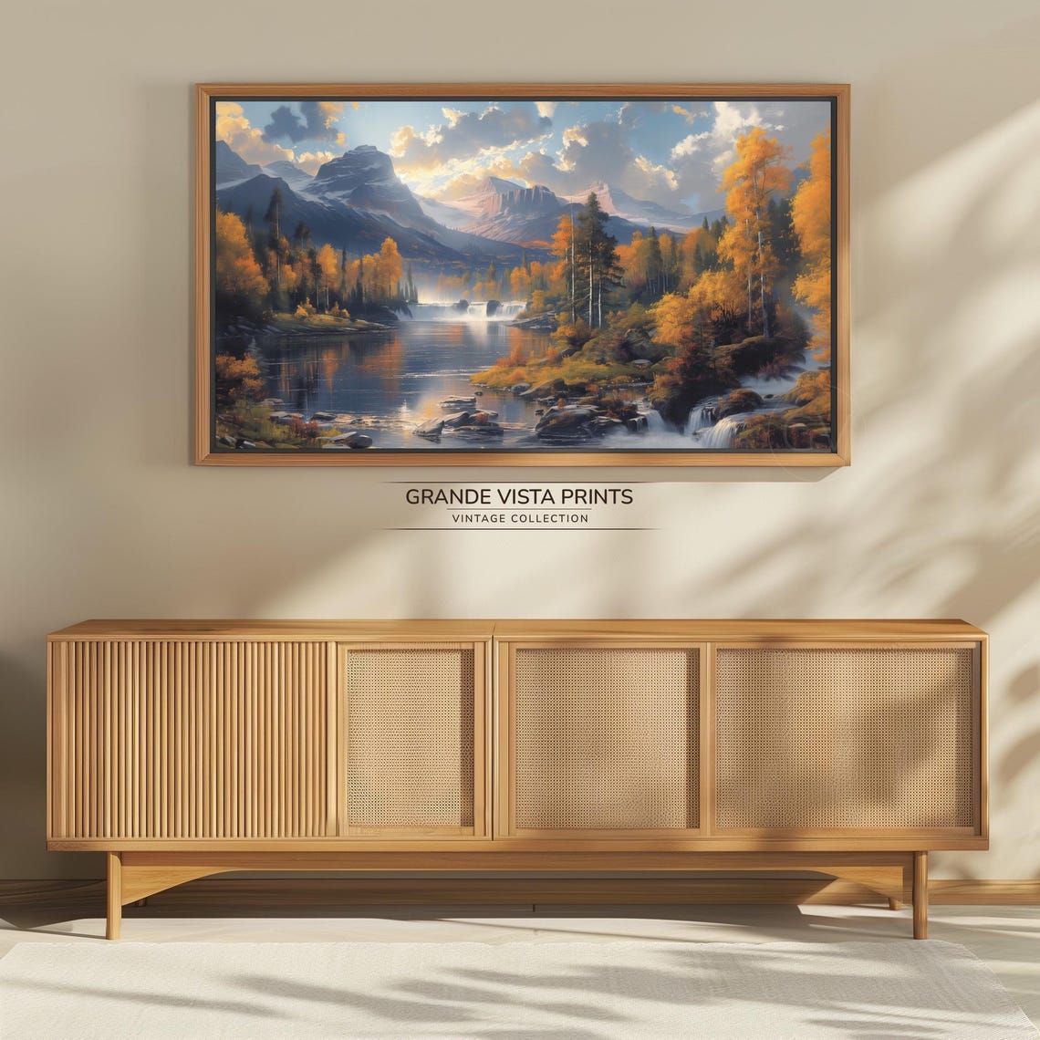 Autumn Mountain Lake Waterfall Orange Foliage Misty Peak Poster - Image 4