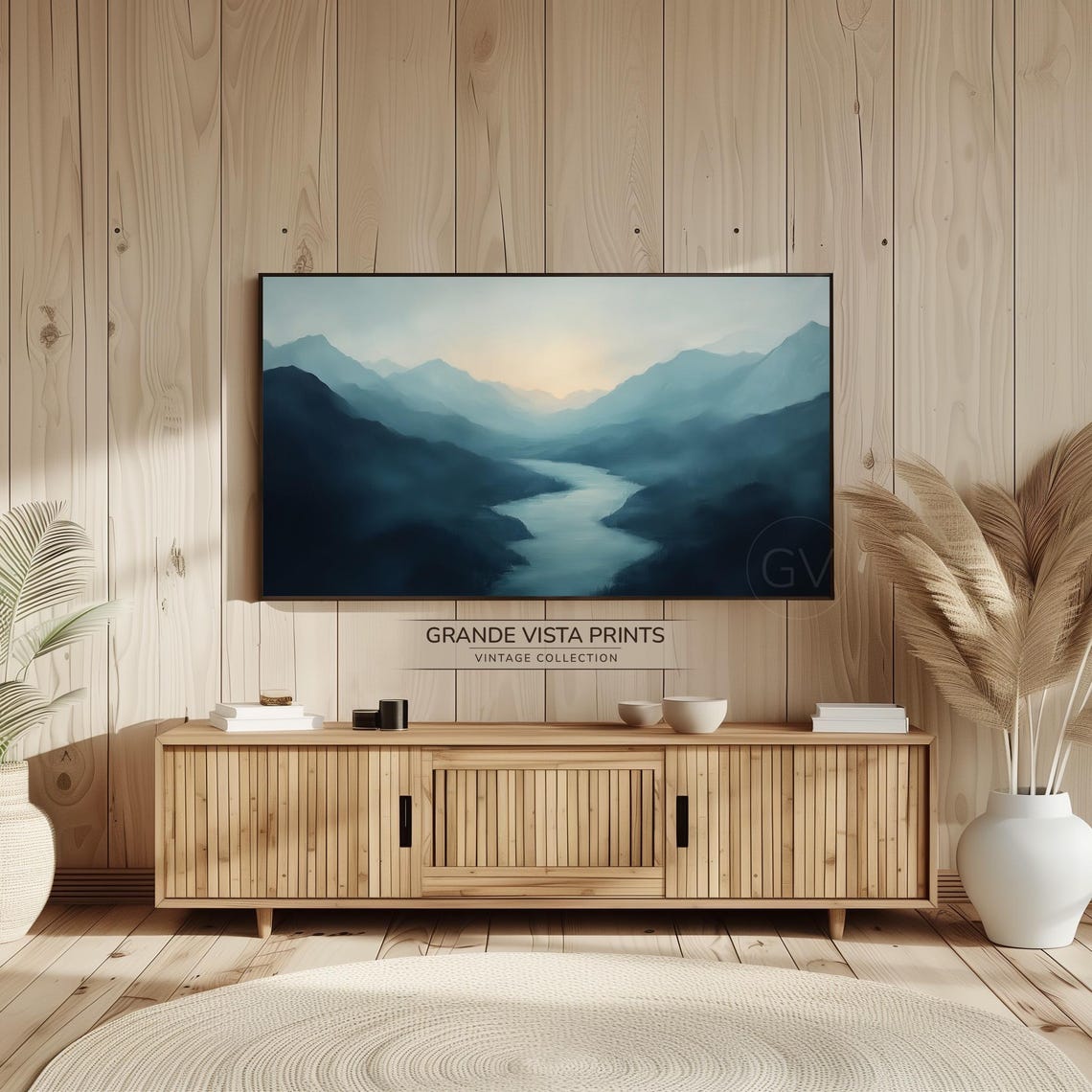 Misty Blue Mountain Valley Dawn River Panoramic View Travel Poster - Image 2