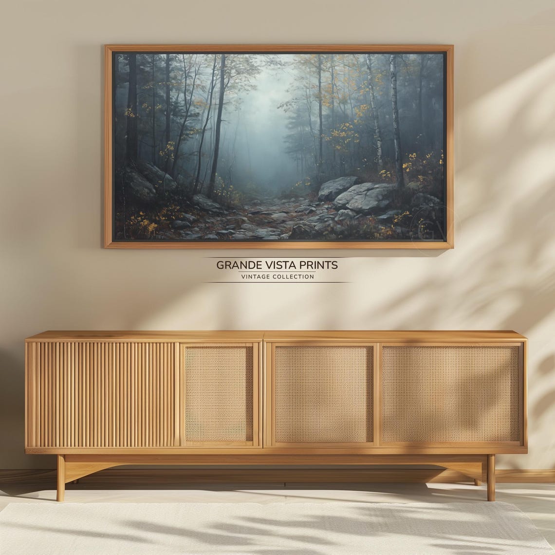 Dark Foggy Autumn Forest Hazy Trees Moody Vintage Fall Wall Art - Image 4