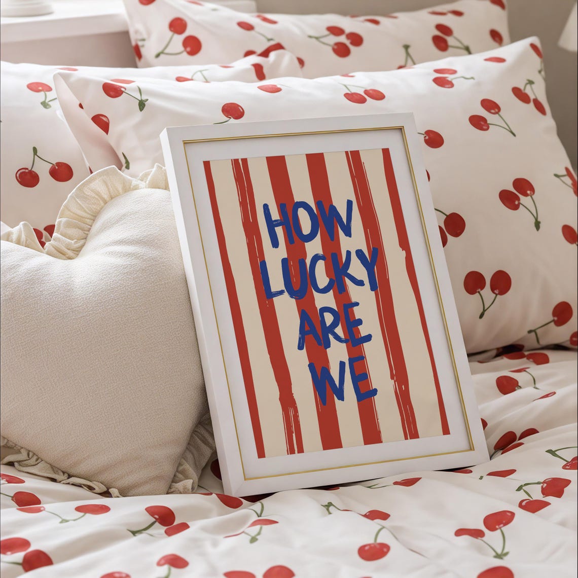 How Lucky Are We Typography Poster, Retro Stripes - Image 2