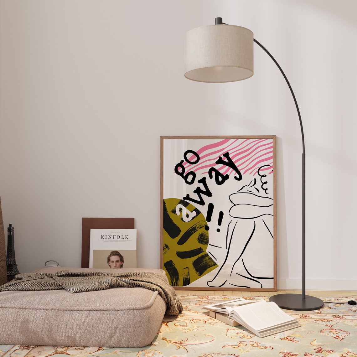 Go Away Sassy Funny Pink Abstract Woman Modern Line Art Print - Image 2