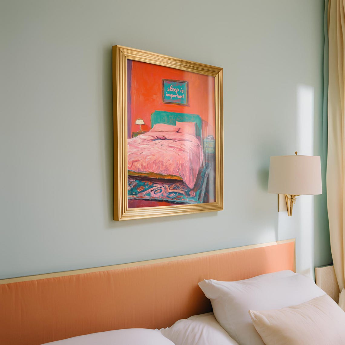 Sleep Is Important Cozy Pink Bedroom Interior Painting Poster - Image 4