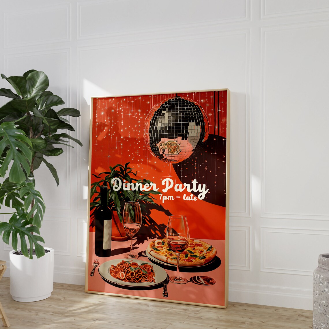 Dinner Party 7pm Till Late Retro Disco Ball Poster - Image 2