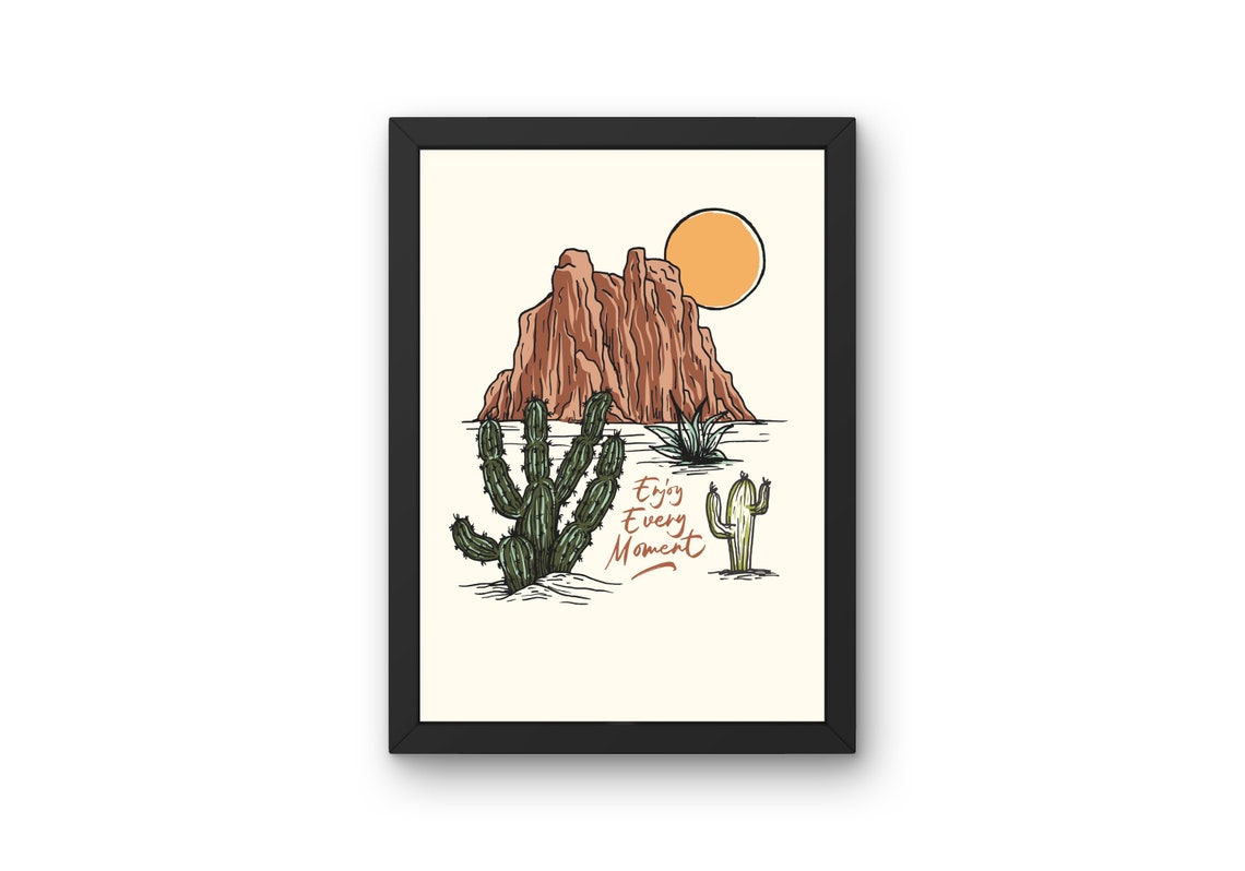 Enjoy Every Moment Desert Cactus Sunset Bohemian Vintage Poster - Image 4