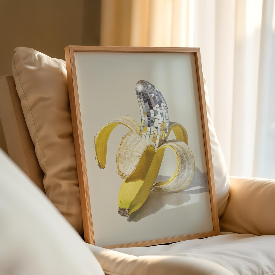 Disco Ball Banana Print, Retro Kitchen Poster - Image 2