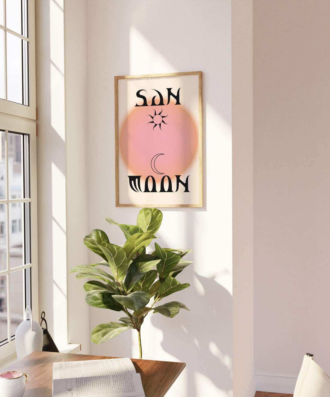 Sun Moon Boho Celestial Minimalist Peach Gradient Energy Art Poster - Image 3