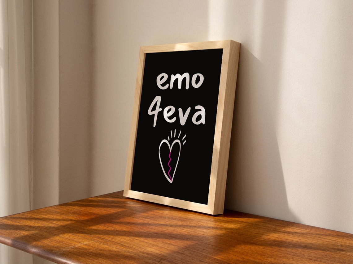Emo 4eva Black Grunge Cracked Heart Y2K Alt Goth Decor Art Poster - Image 2
