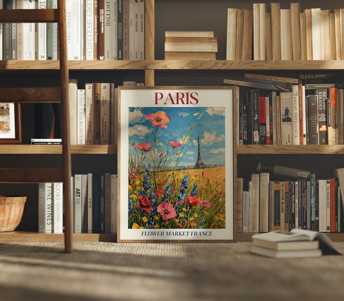 Paris France Flower Market Eiffel Tower Wildflower Field Travel Poster - Image 3