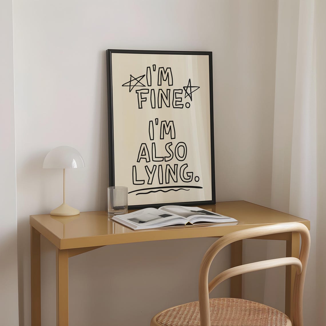 I Am Fine I Am Also Lying Funny Dark Humor Quote Wall Art Decor - Image 2