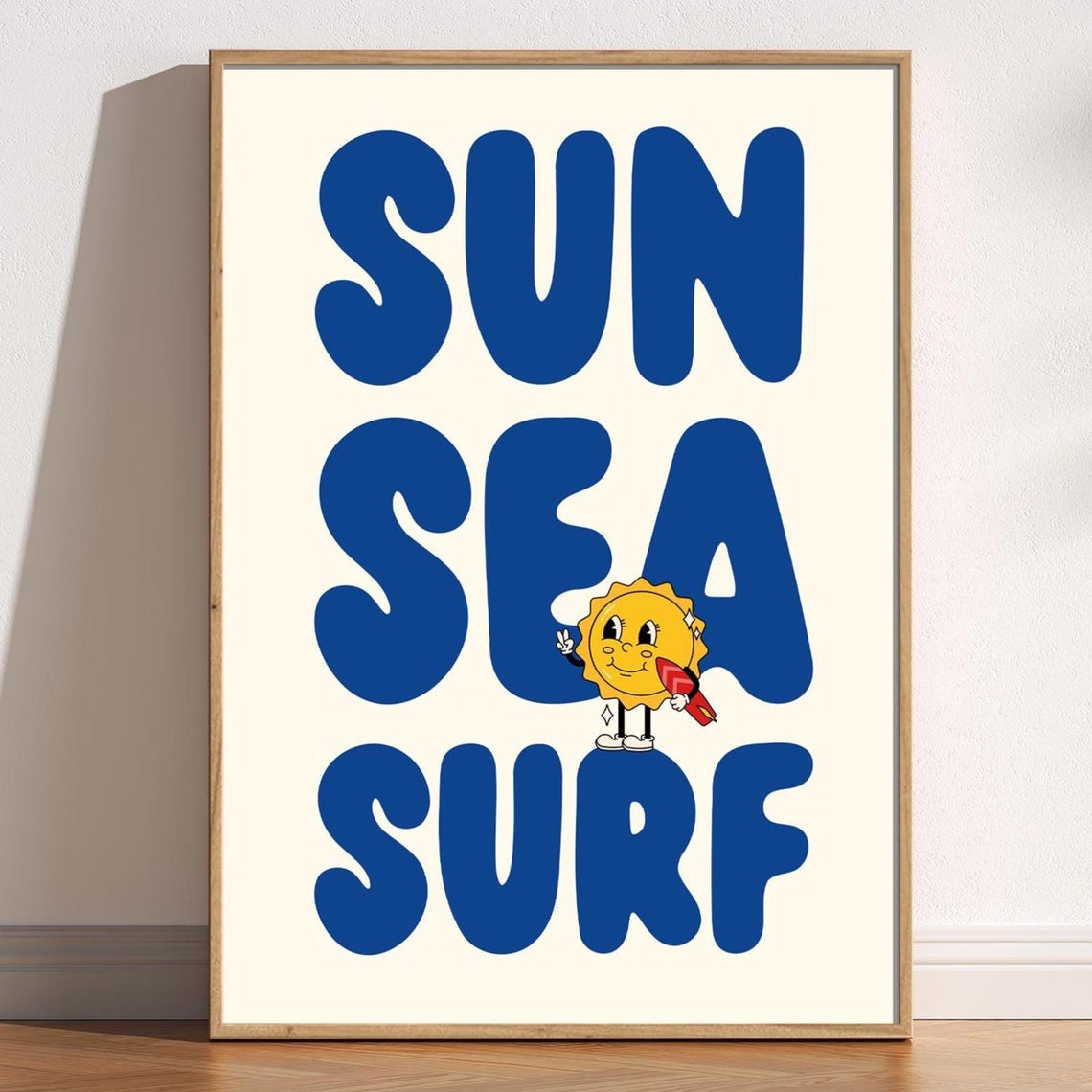 Sun Sea Surf Retro Blue Typography Sunshine Summer Beach Poster