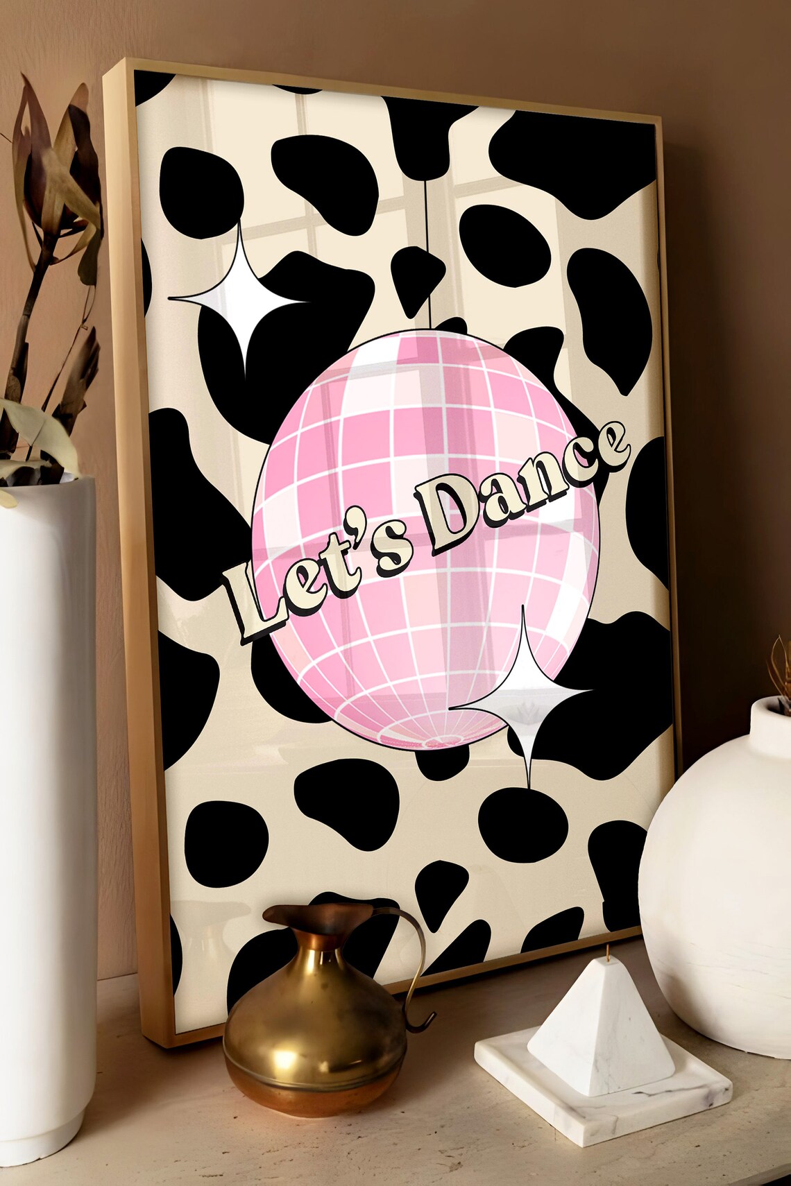 Lets Dance Disco Ball Cow Print Poster, Y2K Funky 90s - Image 3