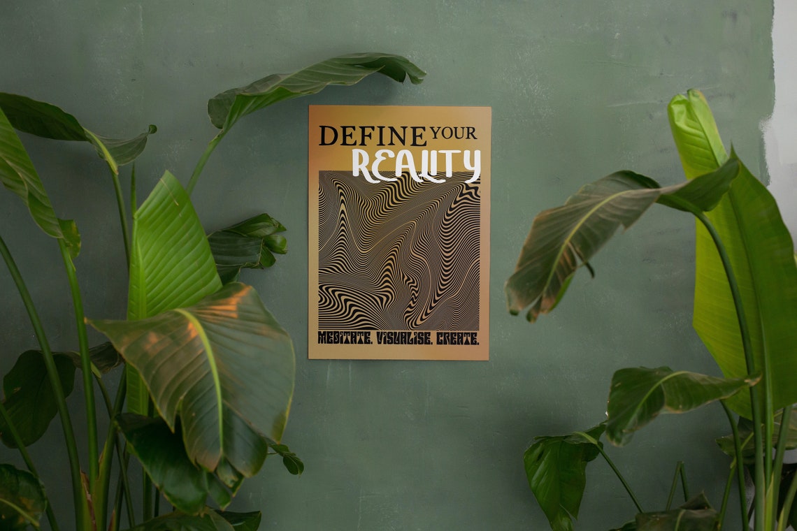 Define Your Reality Gold Psychedelic Swirl Meditation Poster - Image 2