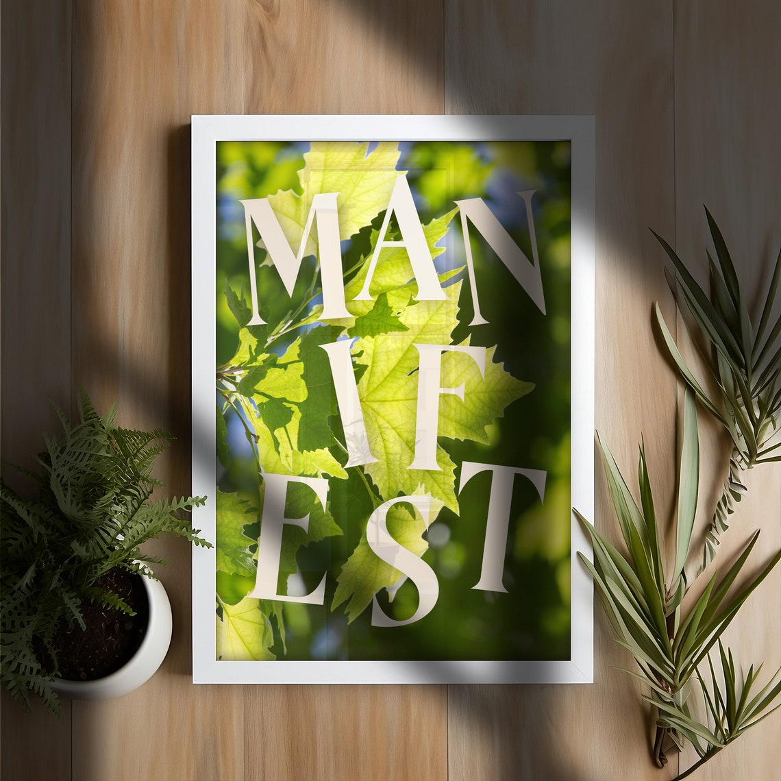 Manifest Green Leaves Foliage Botanical Typography Quote Poster - Image 3