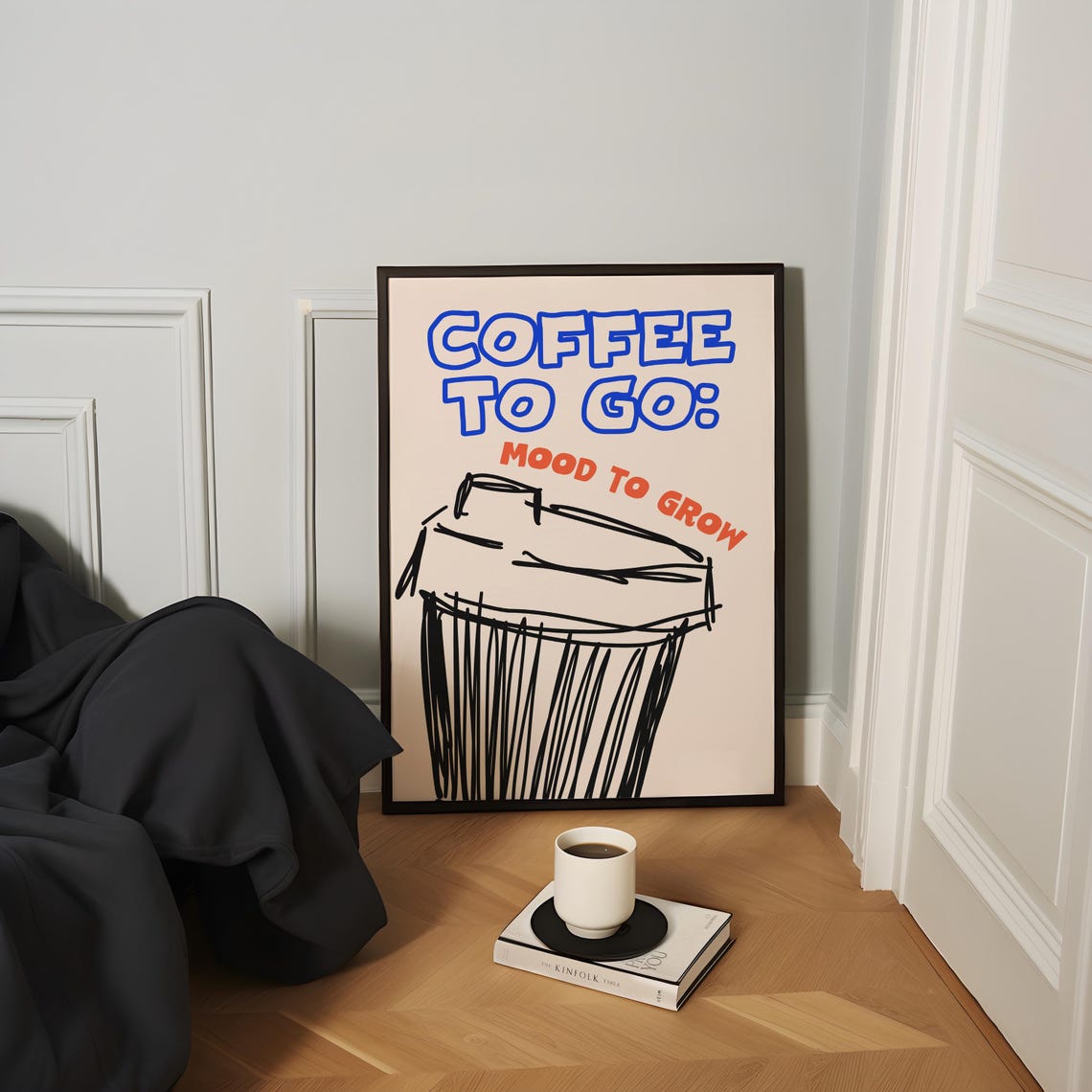 Coffee to Go Mood to Grow Funny Takeaway Cup Doodle Wall Art - Image 4