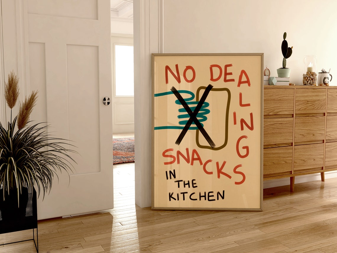 No Dealing In Snacks In The Kitchen Funny Retro Food Quote Poster - Image 4