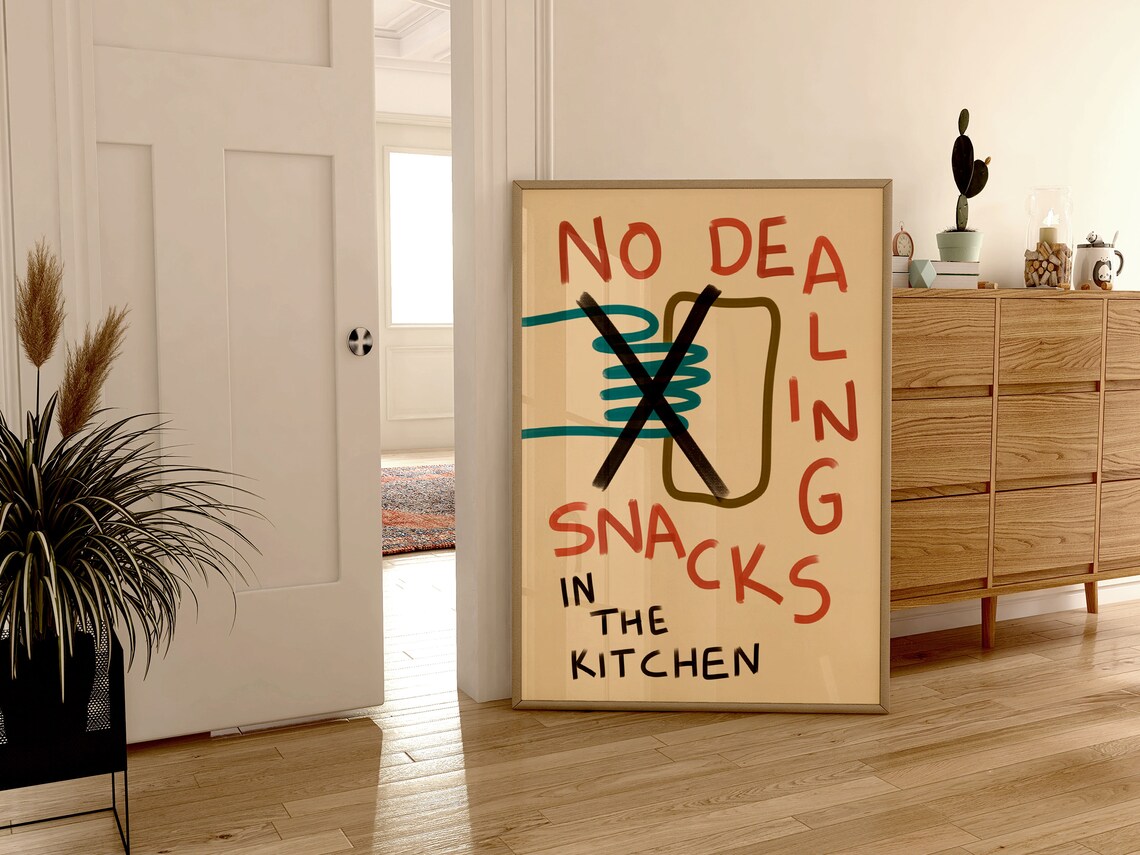 Snacks Hand Drawn Retro Kitchen Print Fun Kitchen Illustration Poster Trendy Cute Kitchen Decor No Dealing Snacks Modern Typography - Image 4