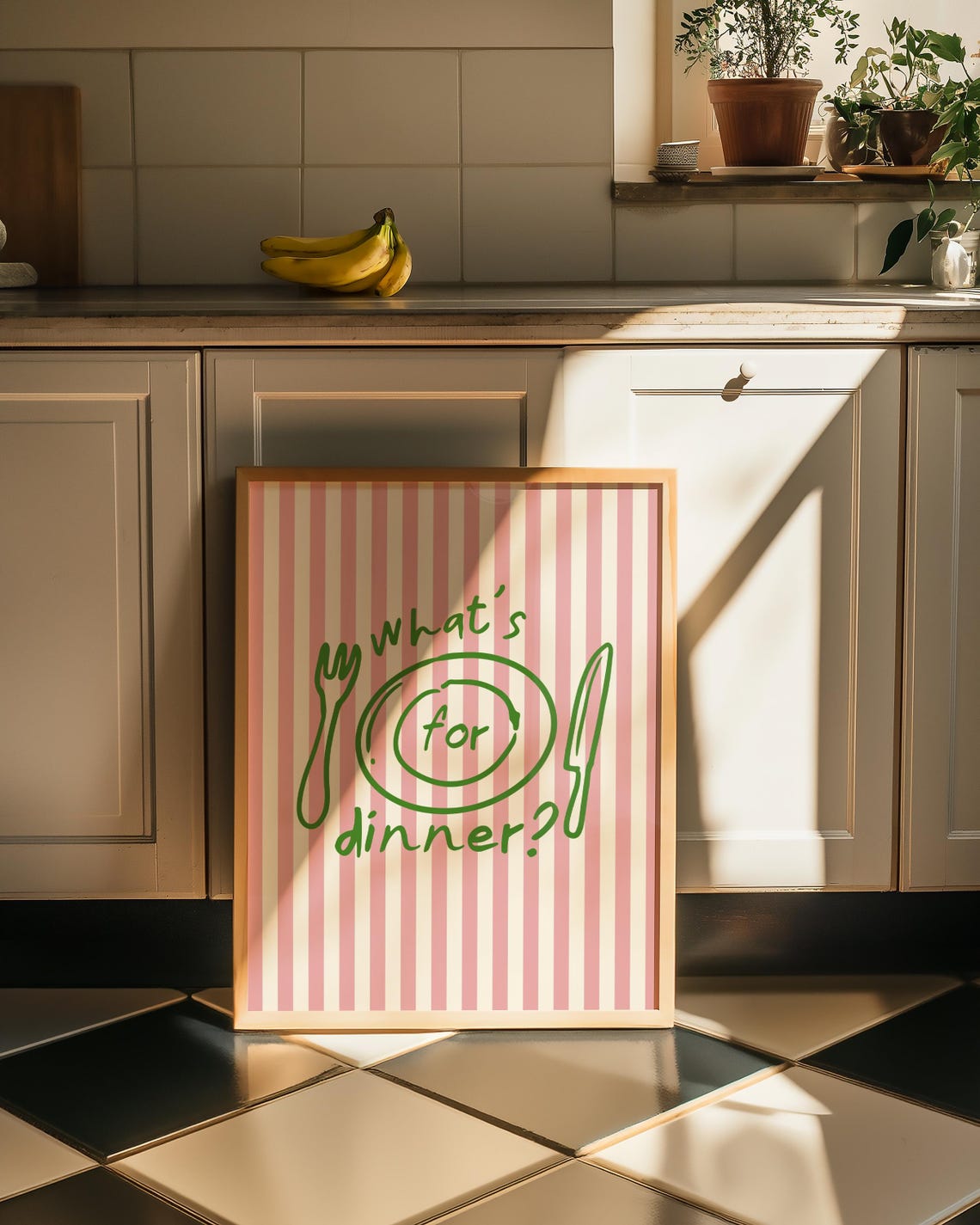 What Is For Dinner Quote Pink Green Striped Playful Food Poster - Image 3