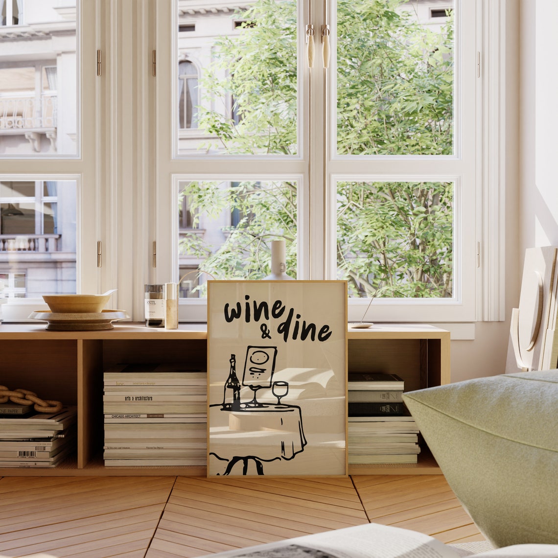 Wine And Dine Romantic Table Sketch Black Cream Kitchen Poster - Image 2