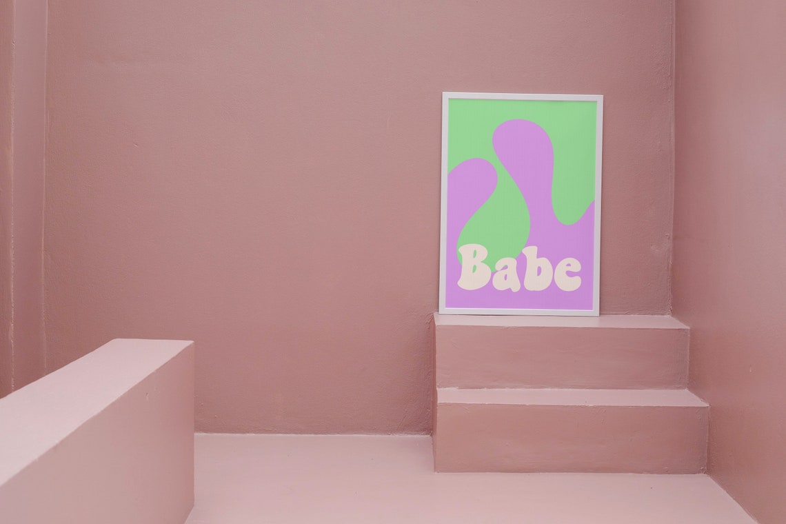 Babe Retro Y2K Bubble Letter Abstract Groovy Color Block Art Poster - Image 2
