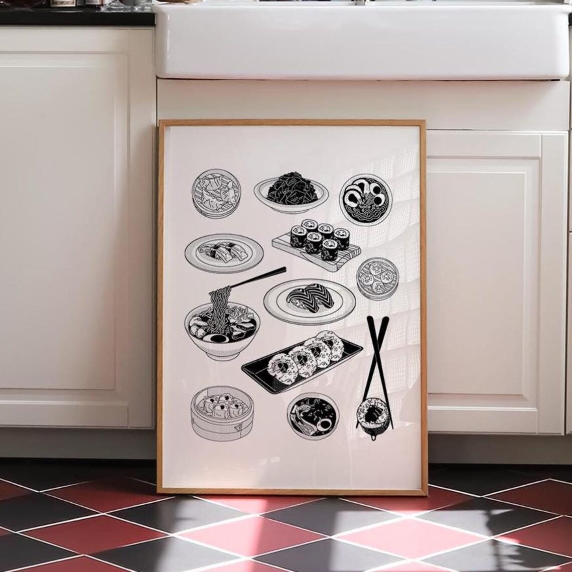 Noodle Sushi Kitchen Art Print, Japandi Poster - Image 3