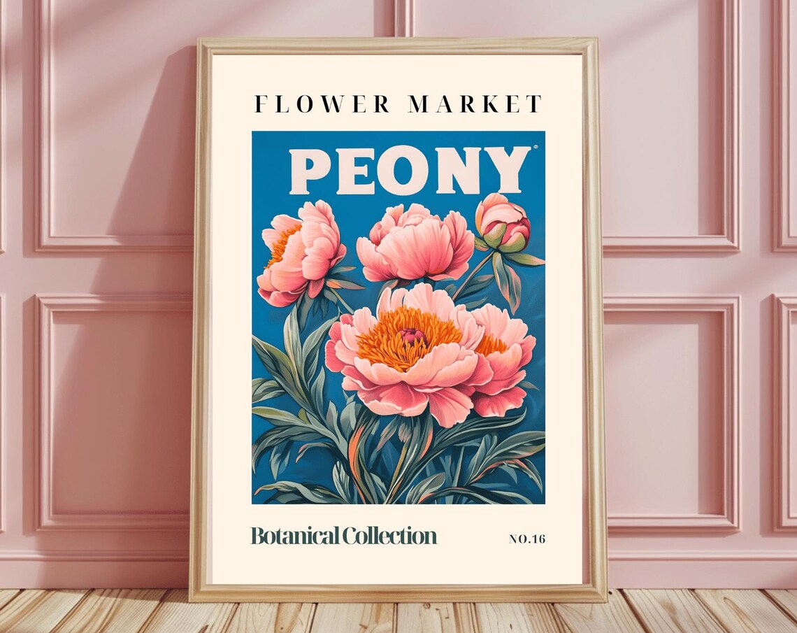Peony Flower Market Botanical Collection No.16 Blue Floral Poster