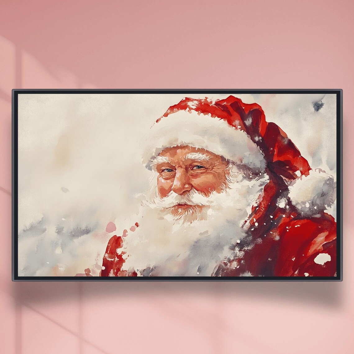 Watercolor Santa Claus Close Up Portrait For Christmas Poster