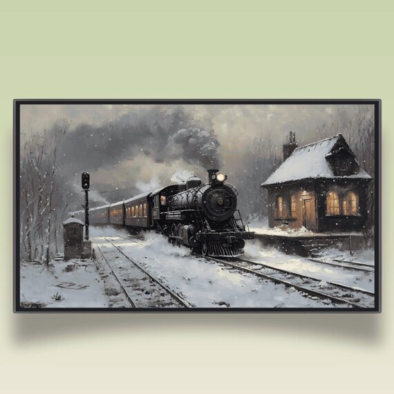 Vintage Steam Train Passing A Snowy Platform Scene Winter Poster