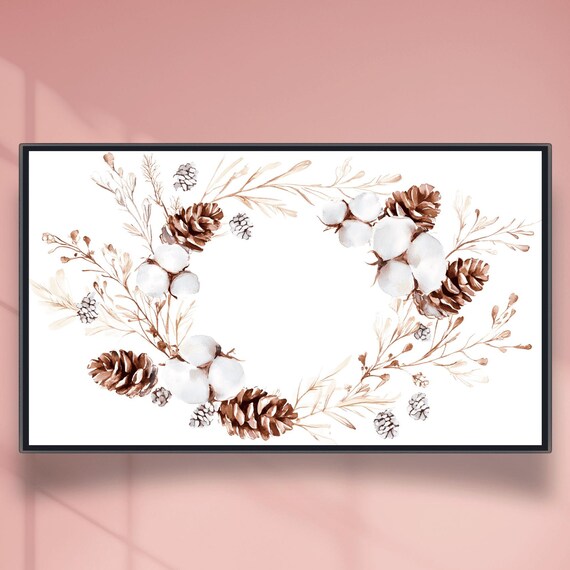 Pinecone Cotton Wreath With Golden Winter Foliage Branch Poster