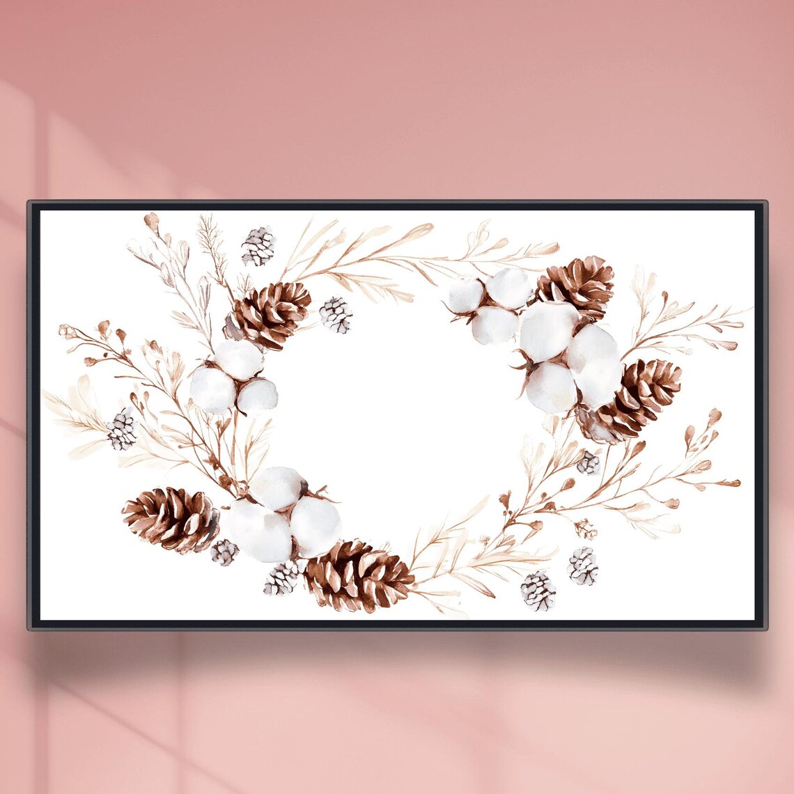 Pinecone Cotton Wreath With Golden Winter Foliage Branch Poster
