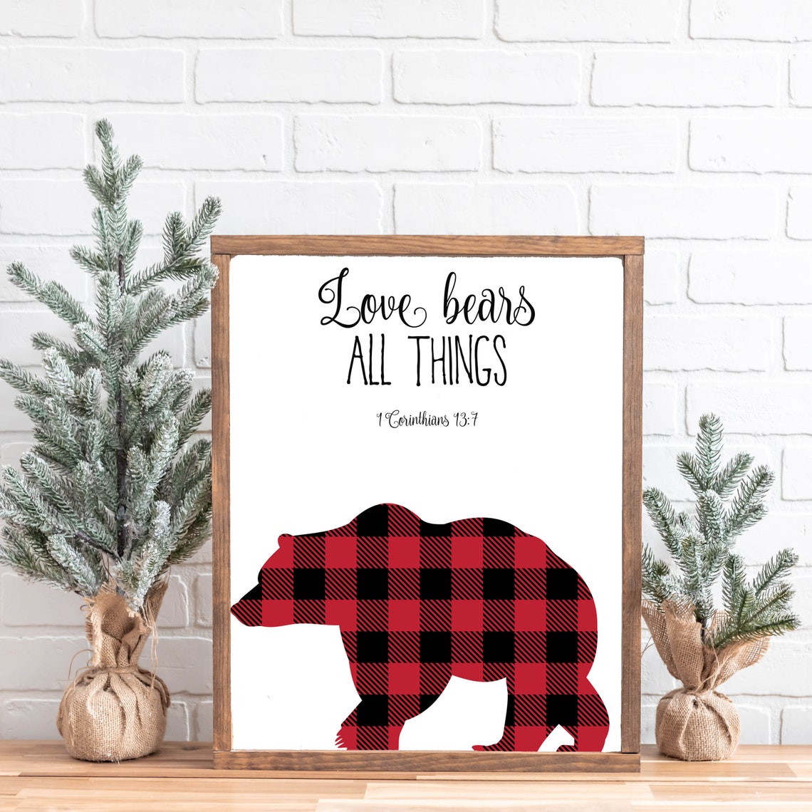Love Bears All Things Buffalo Plaid Bear 1 Corinthians 137 Wall Art - Image 3