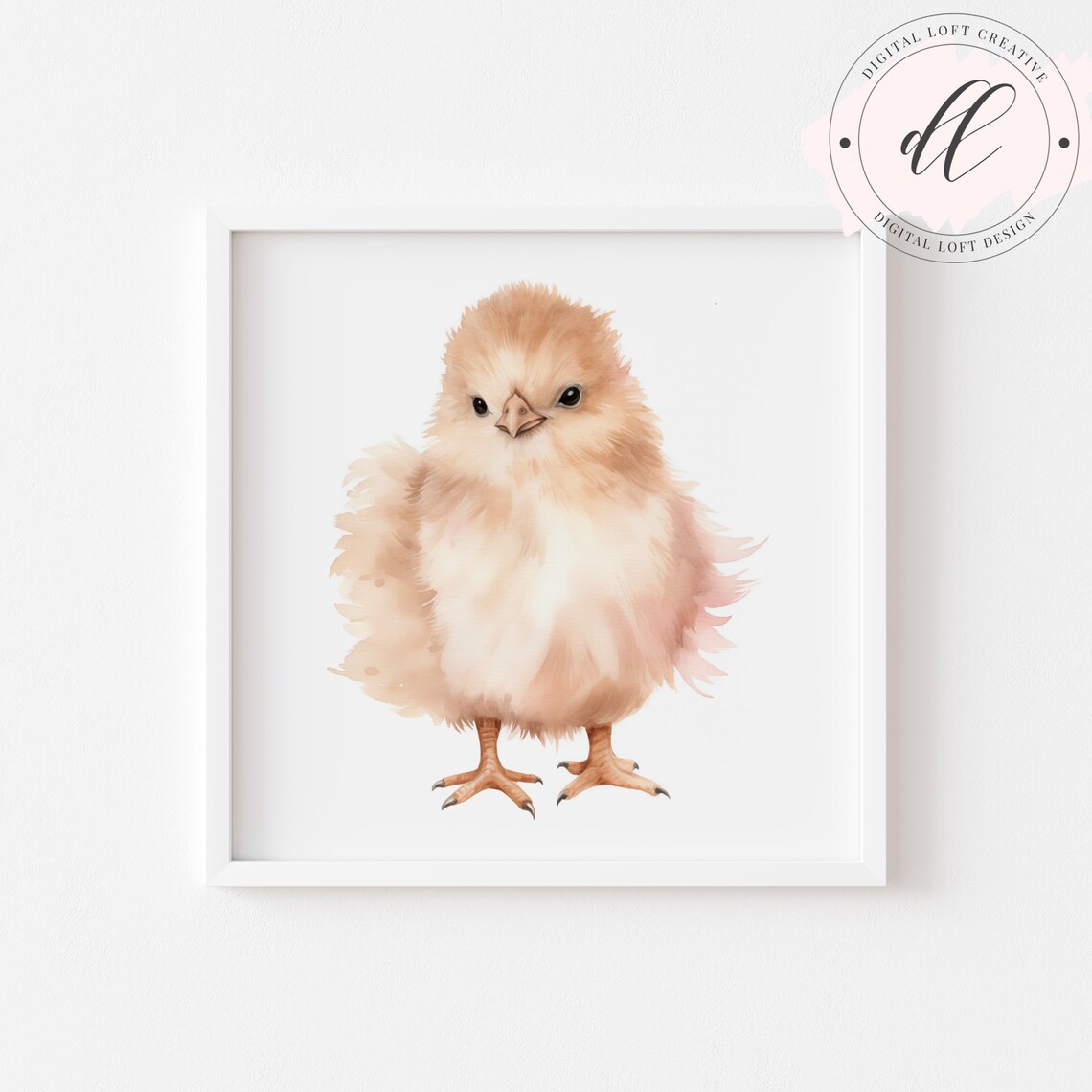 Adorable Yellow Fluffy Baby Chick Watercolor Nursery Art Poster