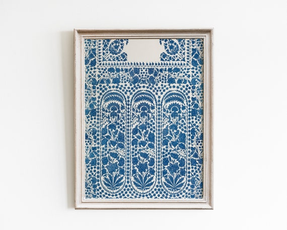 Blue And White Floral Vintage Art Print, Antique Style