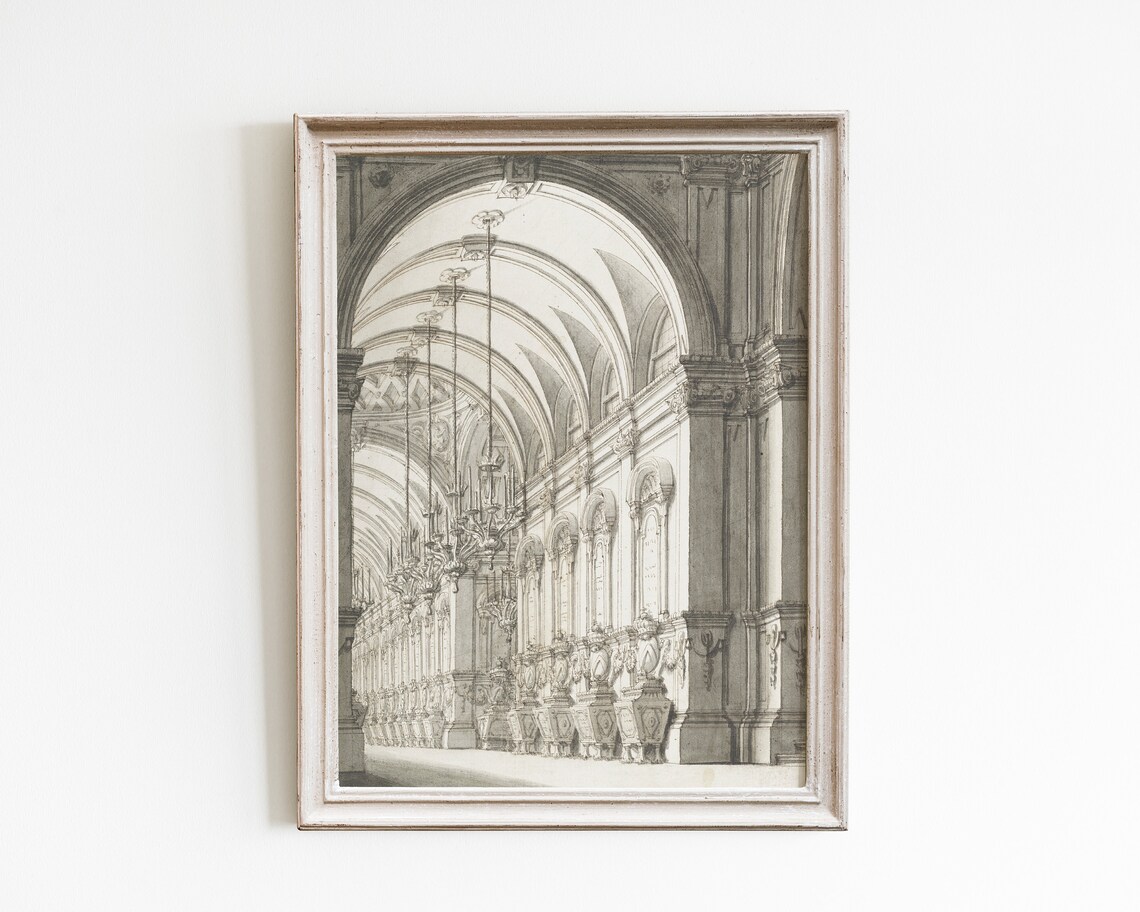 Vintage Architecture Line Art Poster, Minimalist Sketch
