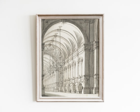 Vintage Architecture Line Art Poster, Minimalist Sketch