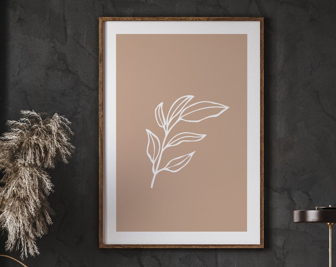 Farmhouse Wall Art Minimalist Leaf Stems Minimal Line Botanical Flowers Boho Home Decor Neutral Print